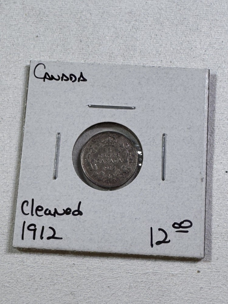 1912 Canada 5 Cents Small Silver Coin Cleaned