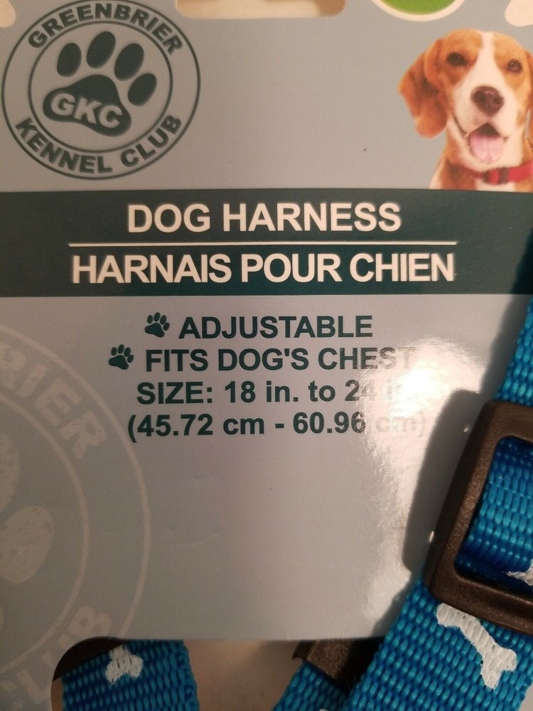 Dog Harness Size Medium Blue With White Bones