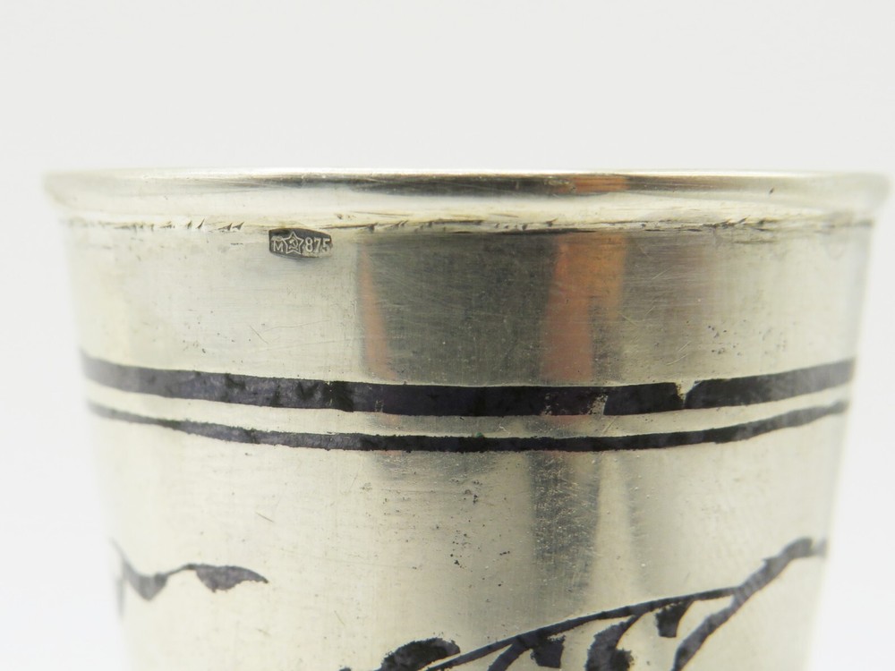 Antique Solid Silver Niello And Gilt Soviet Era Russian Kiddush Cup Hallmarked