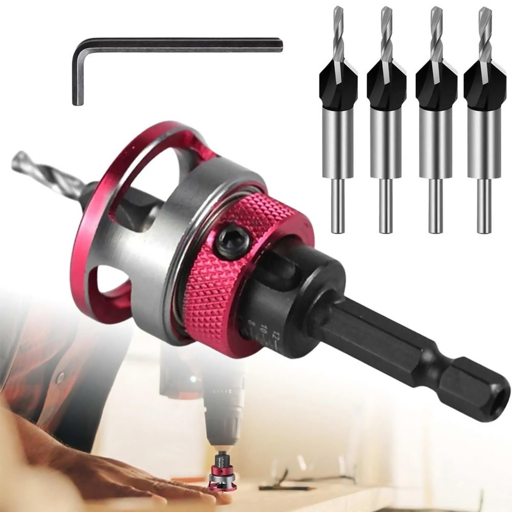 6PCS Hex Shank Countersink Drill Set Adjustable Depth for Hand Drill Bench Drill