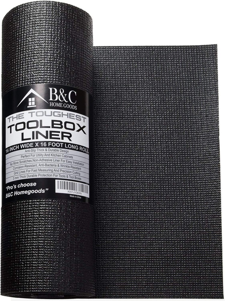 B&C Home Goods Anti-Slip Toolbox Liner - Adjustable, Protects Tools, 16" x 16 ft