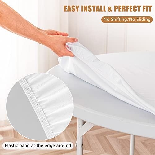 Round Fitted Tablecloth 2 Pack, Reversible Fit Table up 32"-36" Diameter White