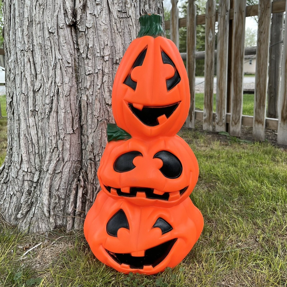 Vtg 22" General Foam Stacked Pumpkin Blow Mold Jack-O-Lantern Stack Lighted