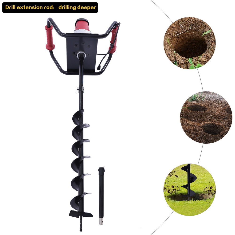 4" 1500W Electric Post Hole Digger Machine Garden Adjustable Auger Drilling Bit
