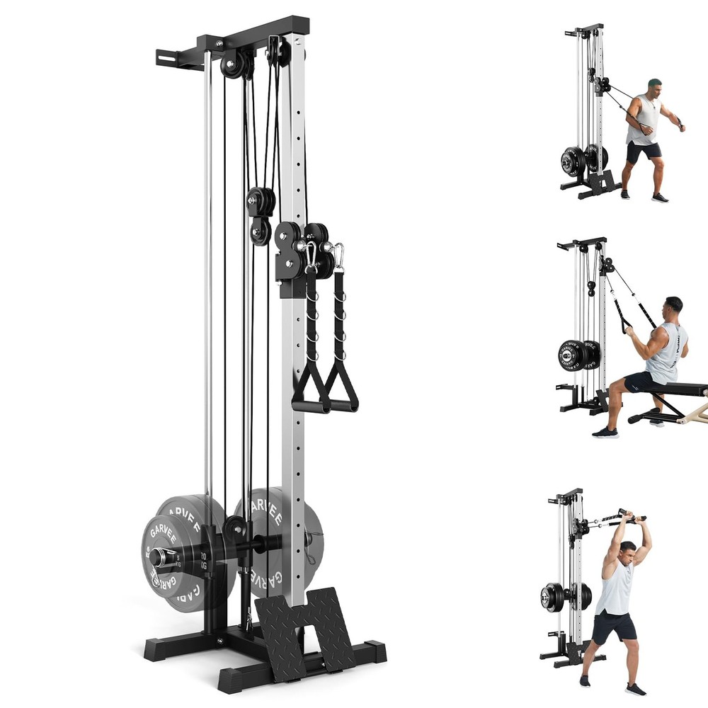 Wall Mount Cable Machine, LAT Pulldown Machine w/ 19 Position Dual Pulley System