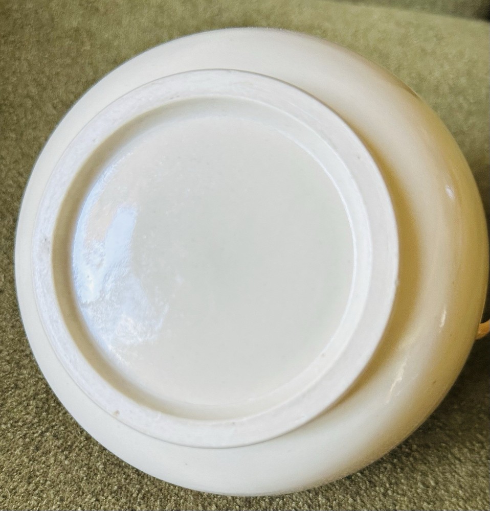 Studio Art Ceramic Yarn Bowl With Bamboo Handle - Hand-painted