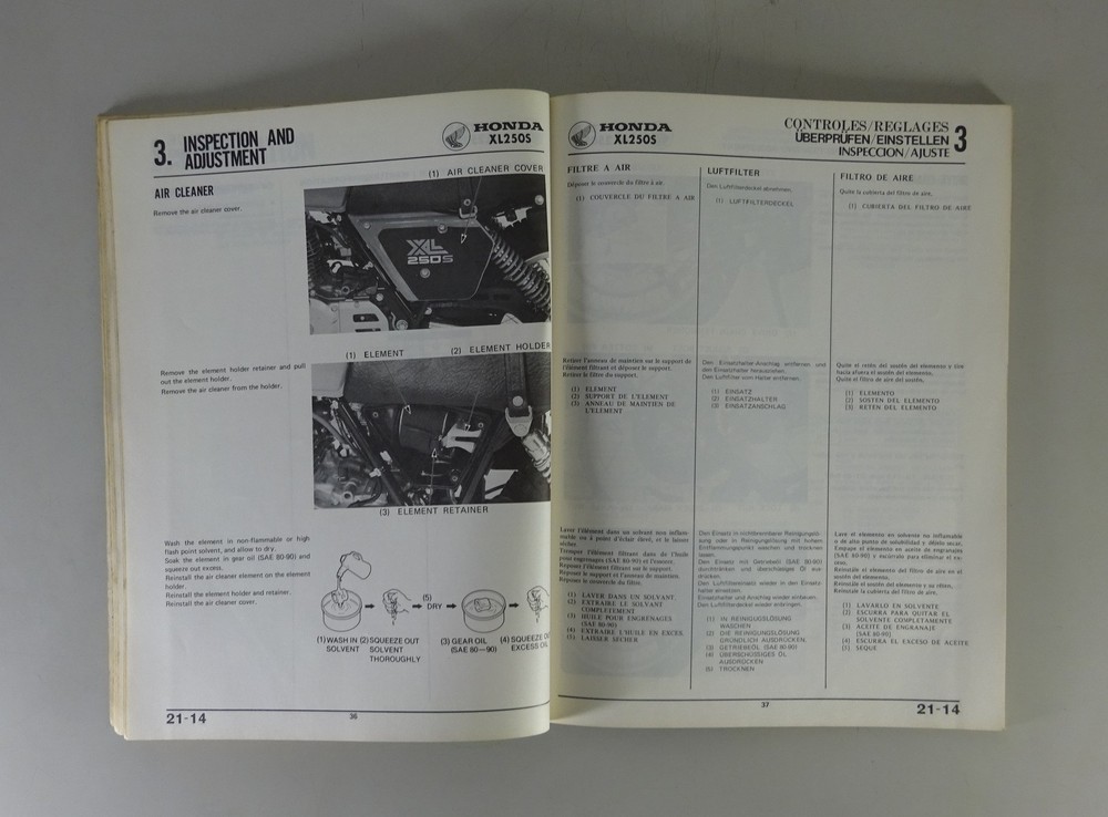 Workshop Manual Supplement Honda XL 250S Model Year 1981