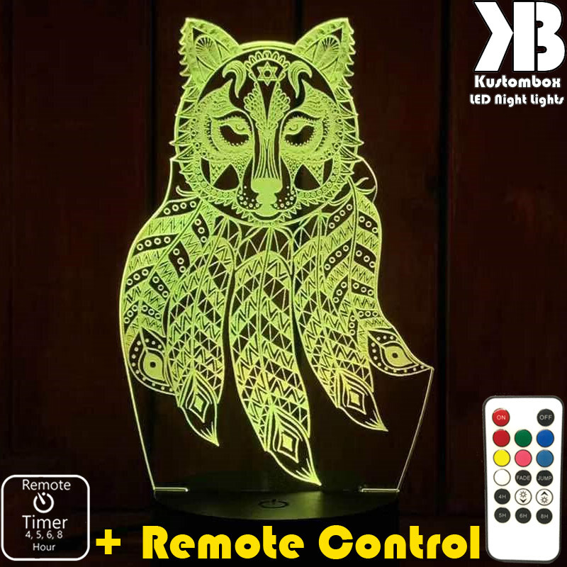 DREAM CATCHER WOLF 3D LED BATTERY & USB POWER NIGHT LIGHT + REMOTE CONTROL