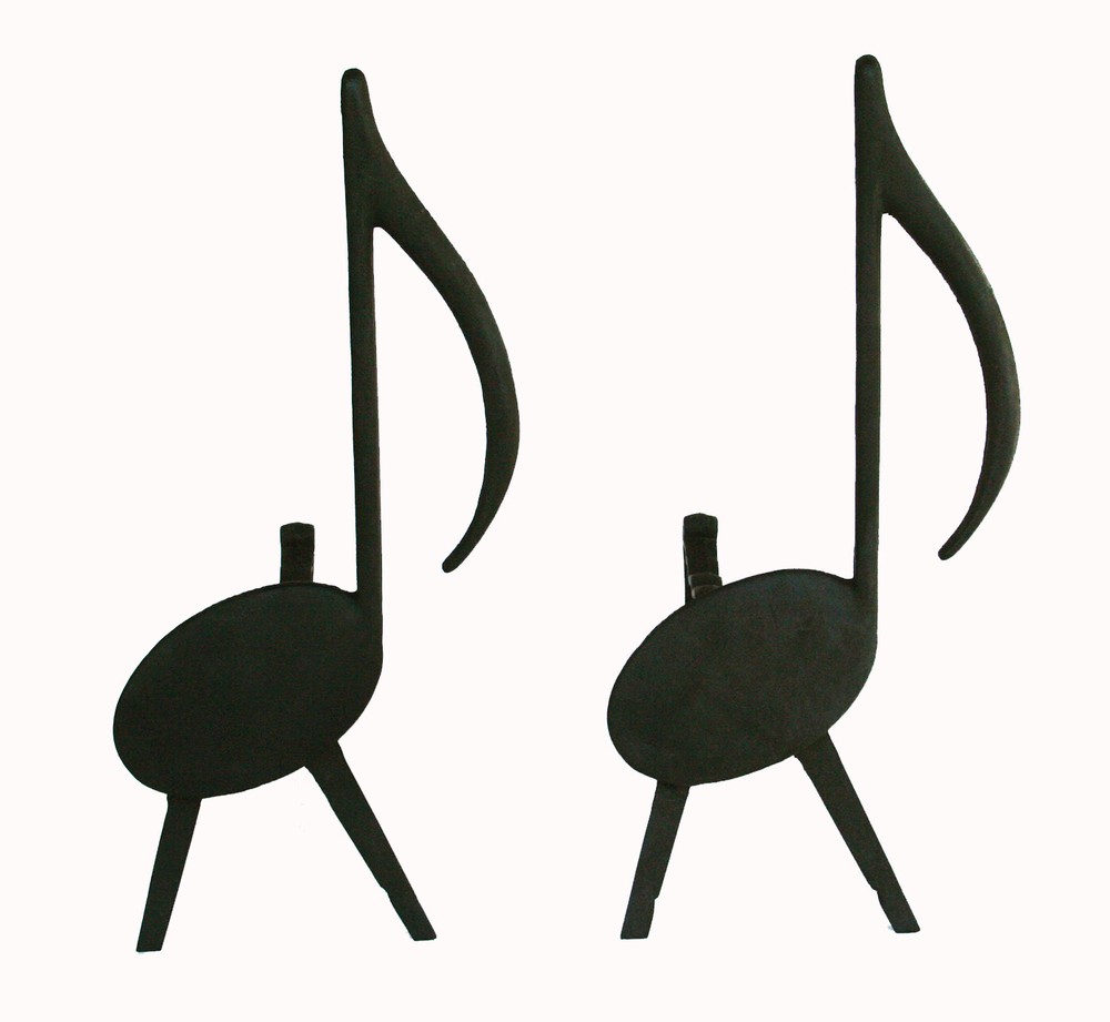 Mid-Century Musical Half Note Andirons, Circa 1940-1950