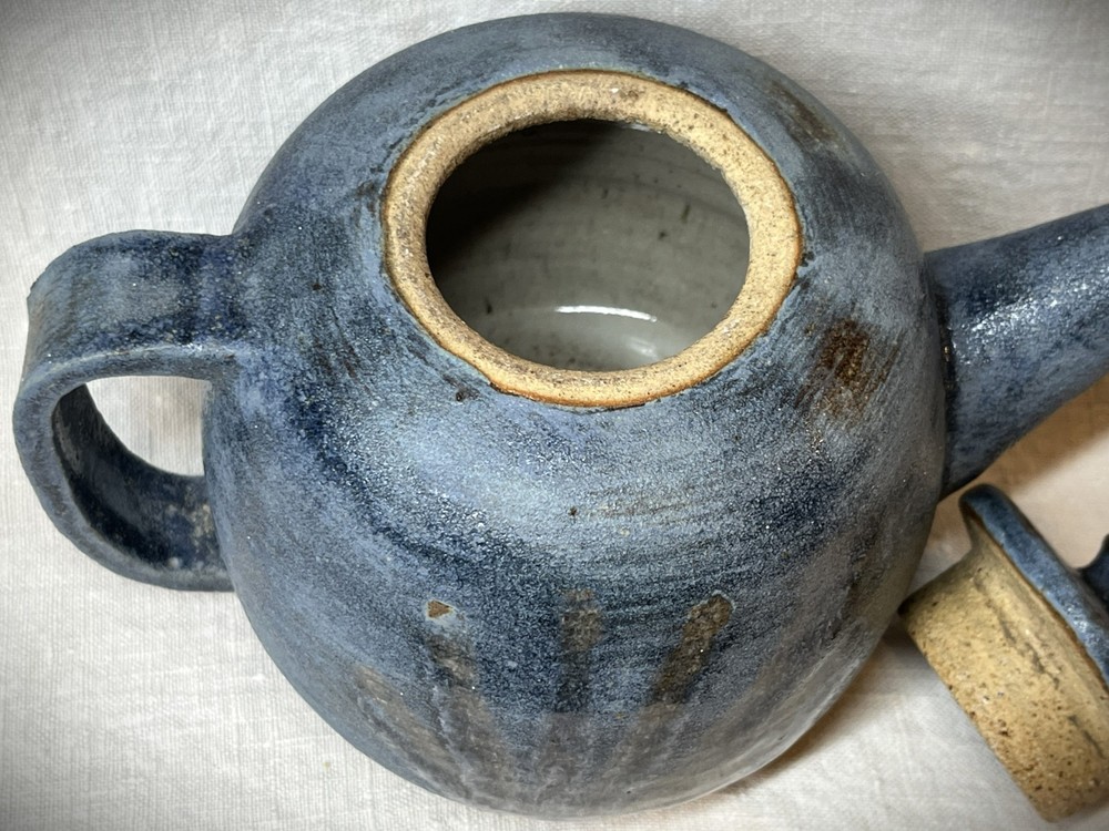 Handpainted Handcrafted Studio Art Pottery Lidded Teapot Cups Set.