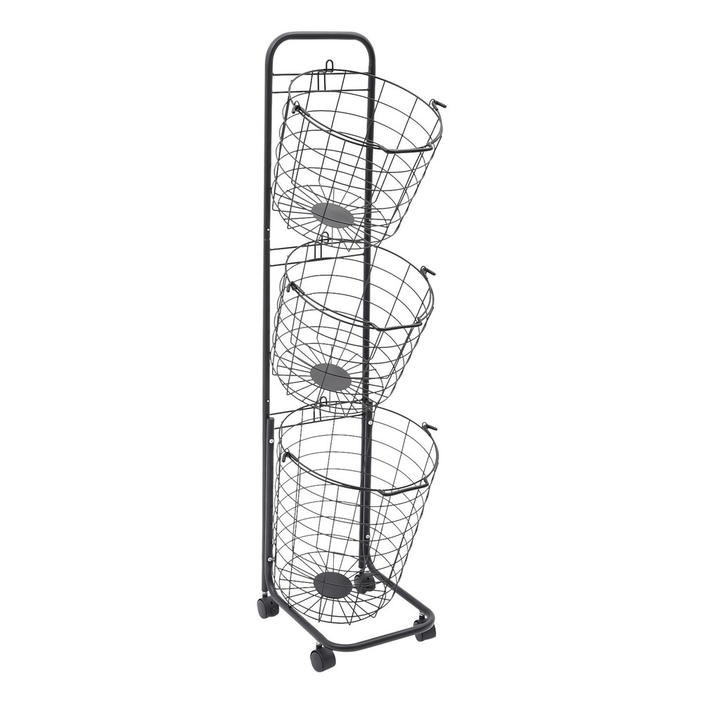 3 Tier Rolling Laundry Hamper with 3 Removable Wire Basket & 4 Universal Wheels