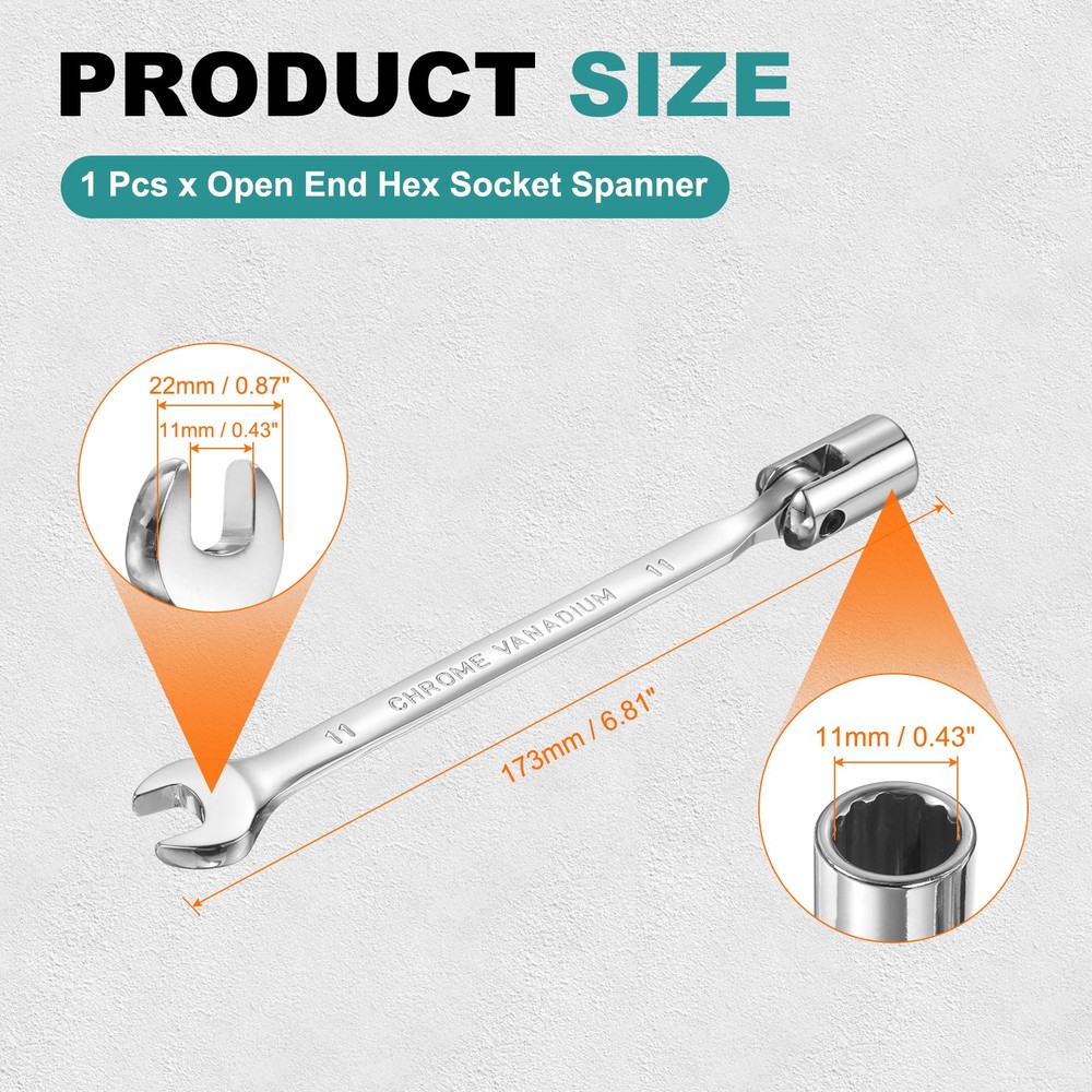 11mm Flexible Swivel Head Socket Combination Spanner Wrench for Auto Repair