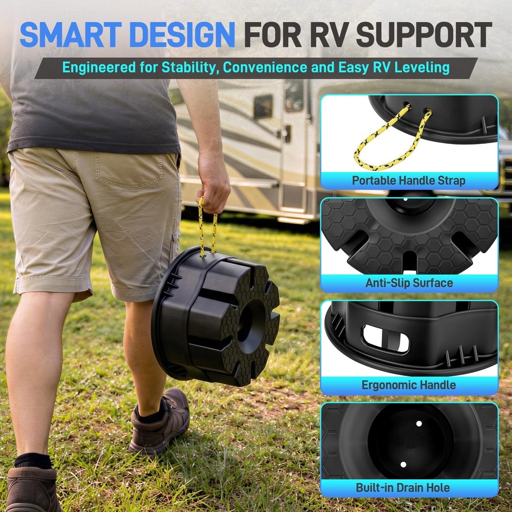 4PCS 10,000lb Jack Blocks With Storage Bag 6"H For Trailer Camper RV Stabilizer