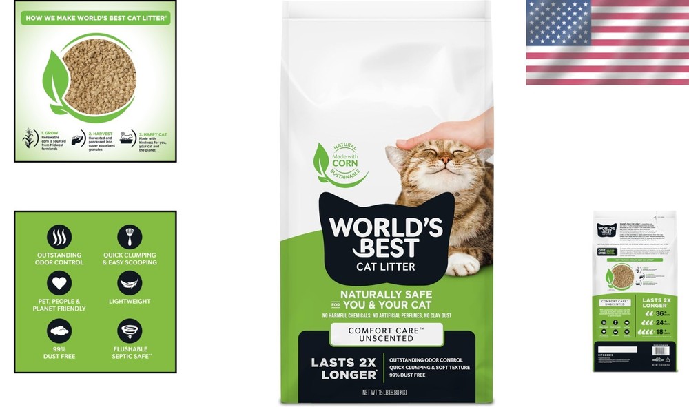 Lightweight Unscented Cat Litter - 15lb Bag, Easy Scooping