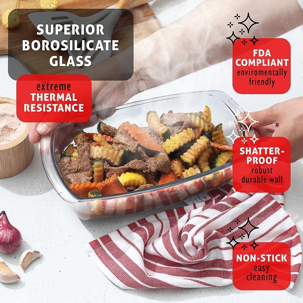 Glass Bread Pans for Homemade Bread Baking, 1.9 Quart Deep Rectangular Glass ...