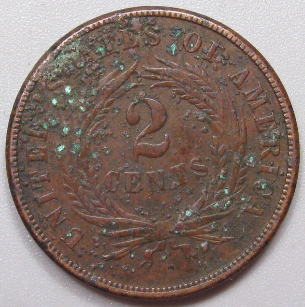 1866 US 2¢ Two Cent Piece -XF but Corroded-