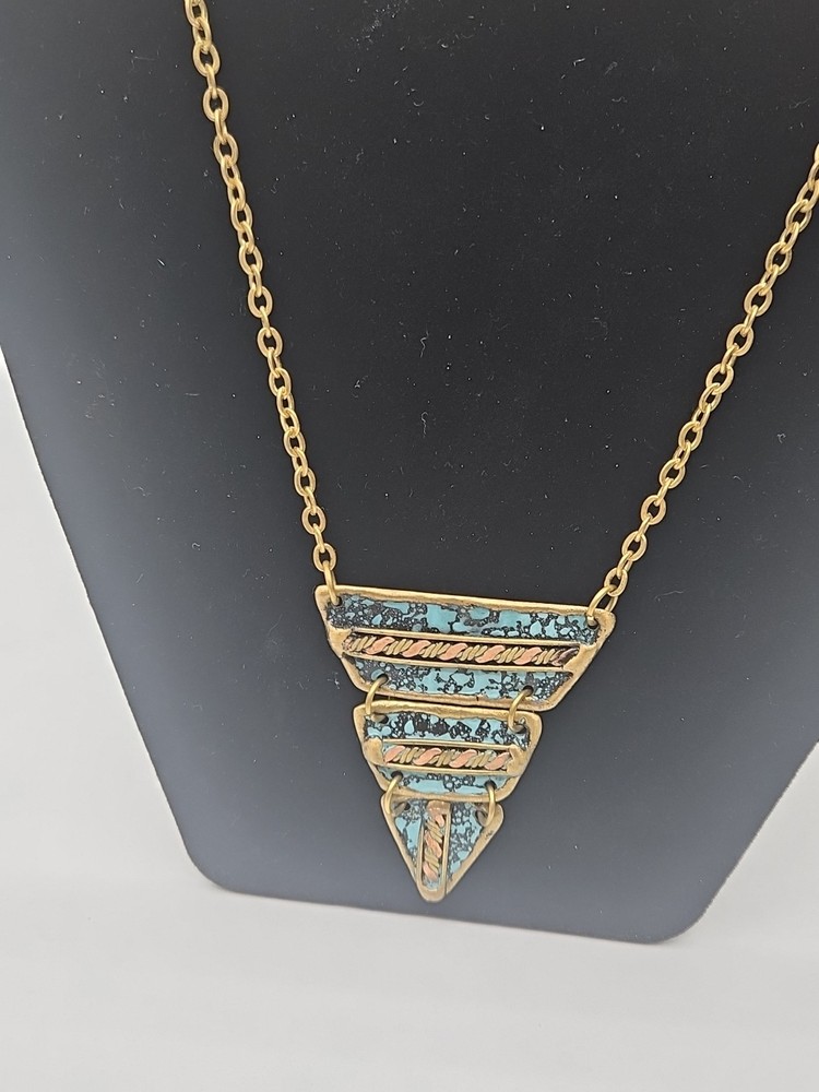 Brass mixed metal MCM Triangular Stacked Bohemian Neckalce