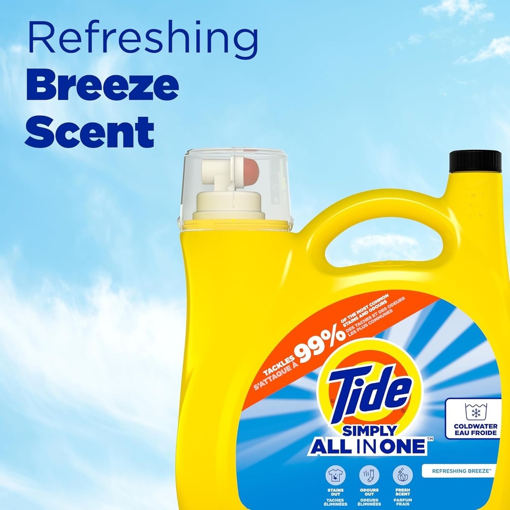 Simply All-In-One Liquid Laundry Detergent, Refreshing Breeze Scent, 128 Loads,