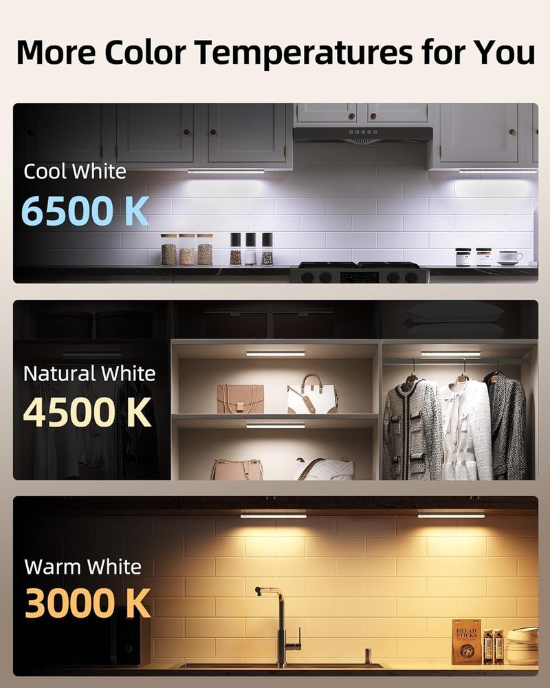 6-Pack Under Cabinet Lighting with Charging Station Motion Sensor Lights 2000mAh