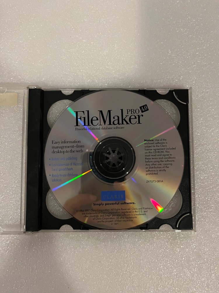 Vintage Claris FileMaker Pro 4.0 CD-ROM for Macintosh