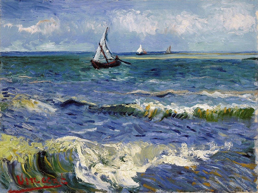 sea boat by Vincent van Gogh Tile Mural Kitchen Backsplash Marble Ceramic