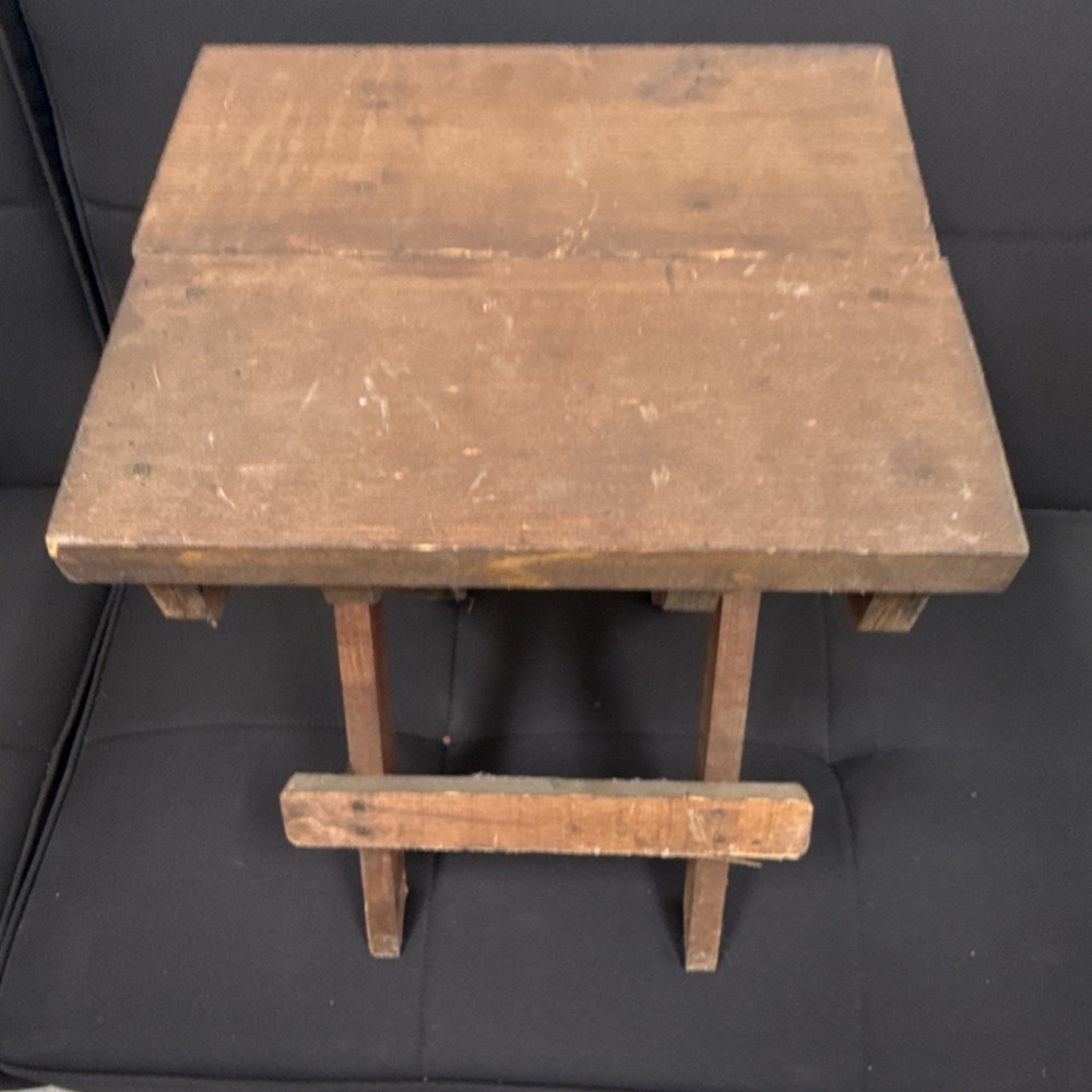 Antique Wooden Folding Stool Brown Rectangle Primitive Bench Unfinished