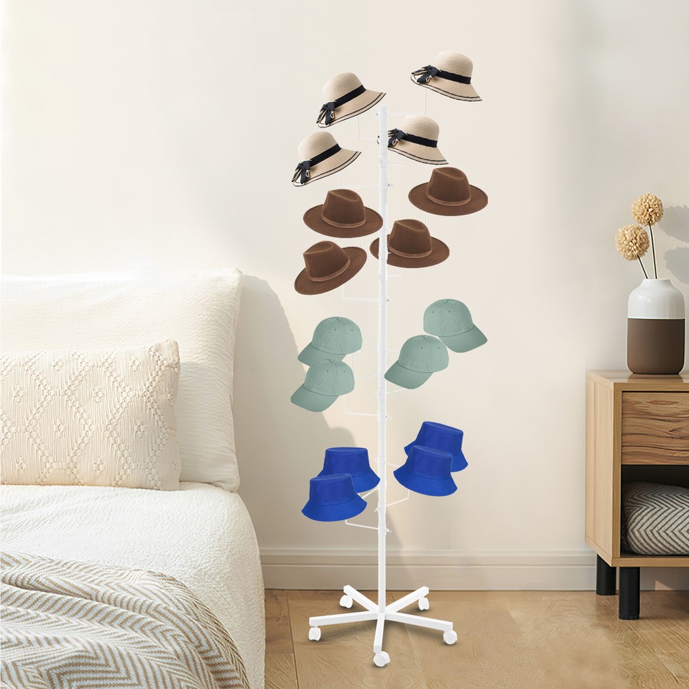 Freestanding Hat Rack with Adjustable Hooks & Lockable Wheels for Easy Display！