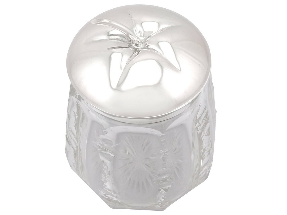 German Silver and Cut Glass Jar - Antique Circa 1930