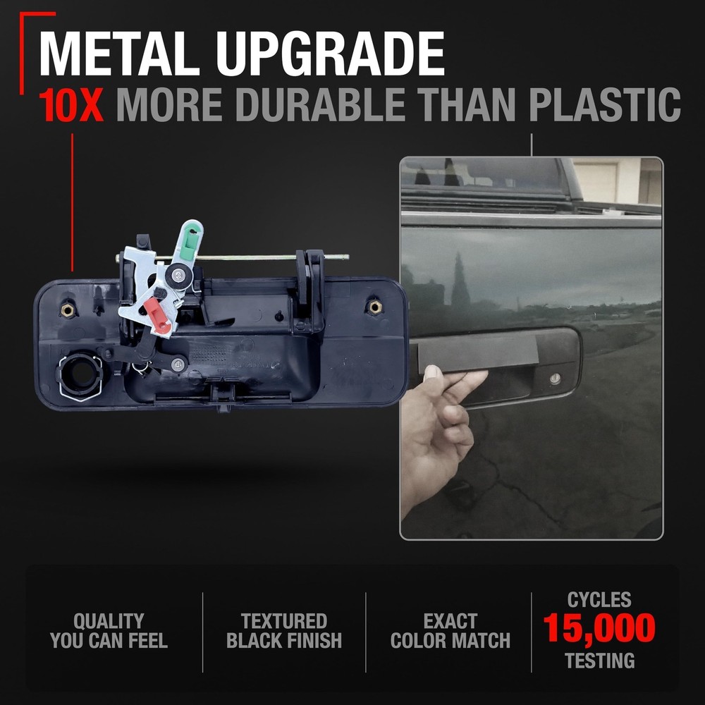 Tailgate Handle Assembly Replacement, Upgraded Metal - Metal, Texture Black