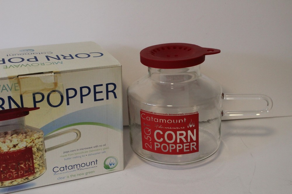CATAMOUNT GLASSWARE GLASS MICROWAVE 2.5 QT POPCORN CORN POPPER