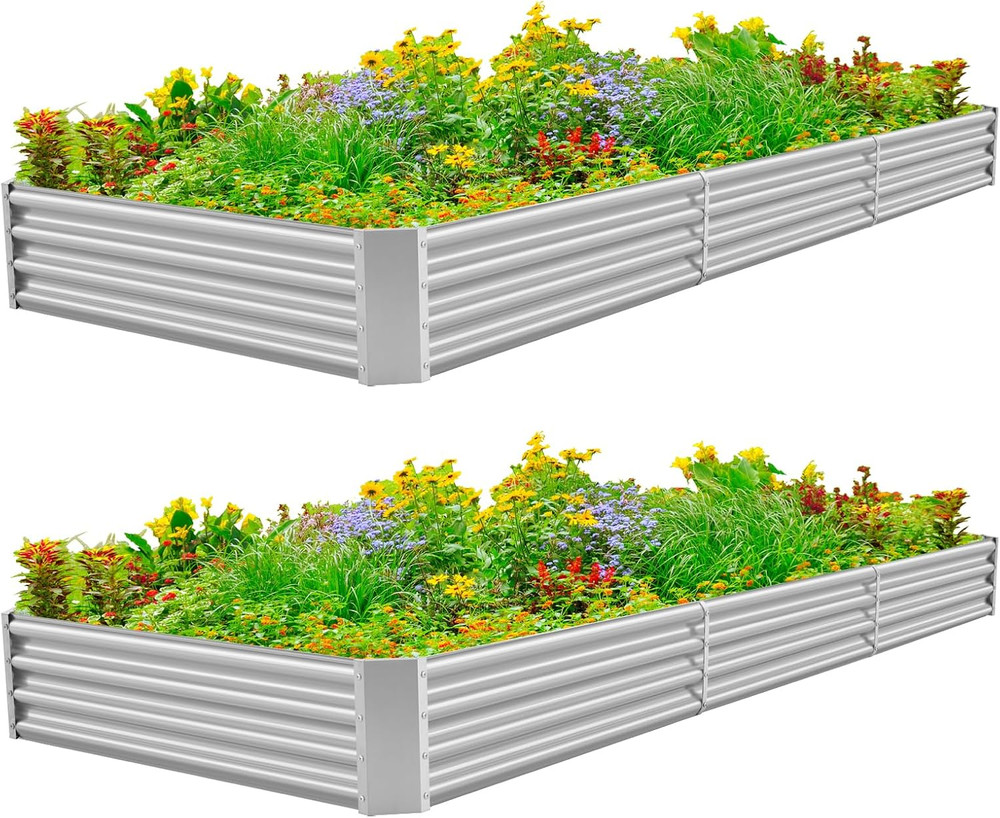 12×4×1Ft Galvanized Raised Garden Bed Kit for Vegetables 2 Pack, Galvanized Supe