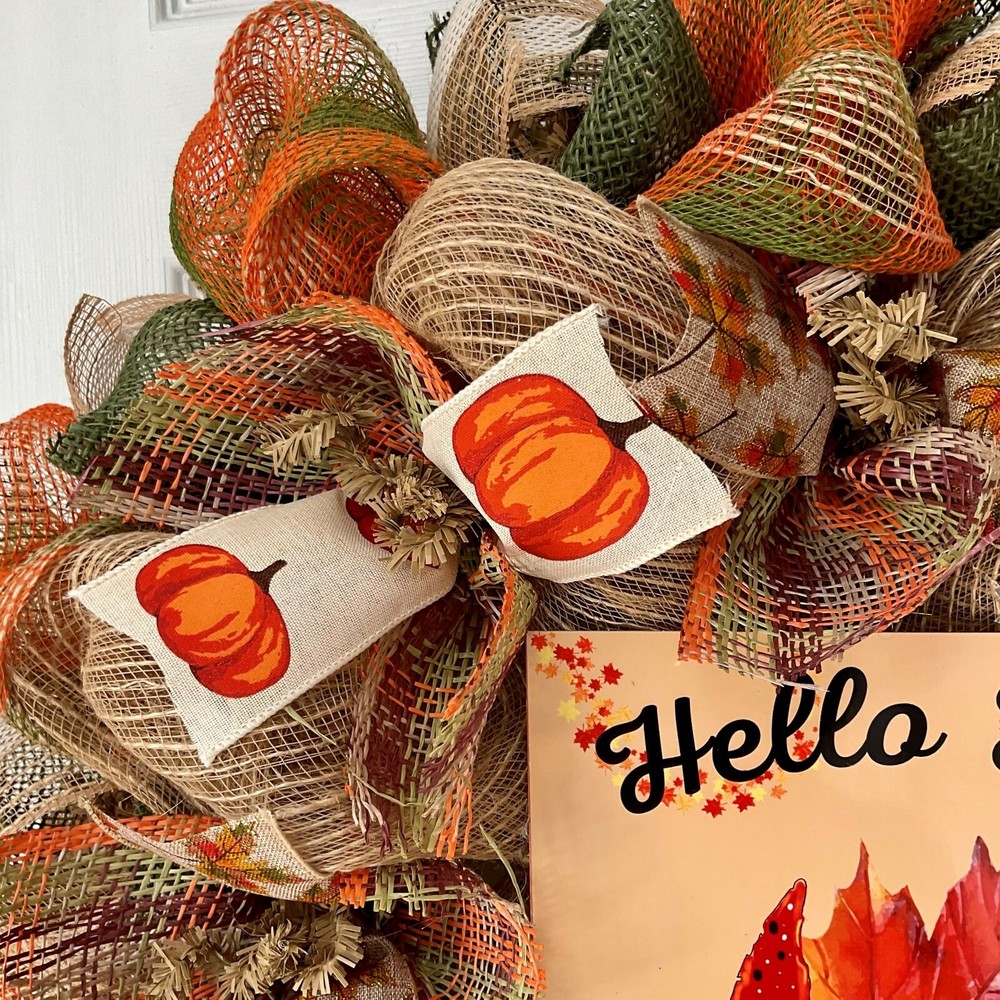Hello Fall Gnome Handmade Deco Mesh Autumn Wreath