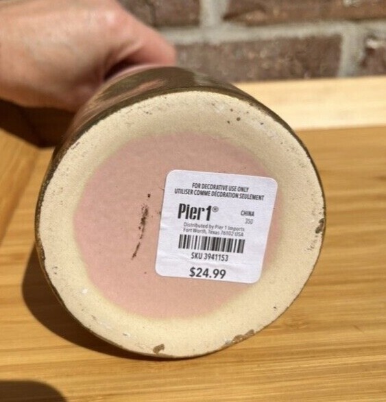 Pier 1 pink vase 10” With Gold Colored Bottom