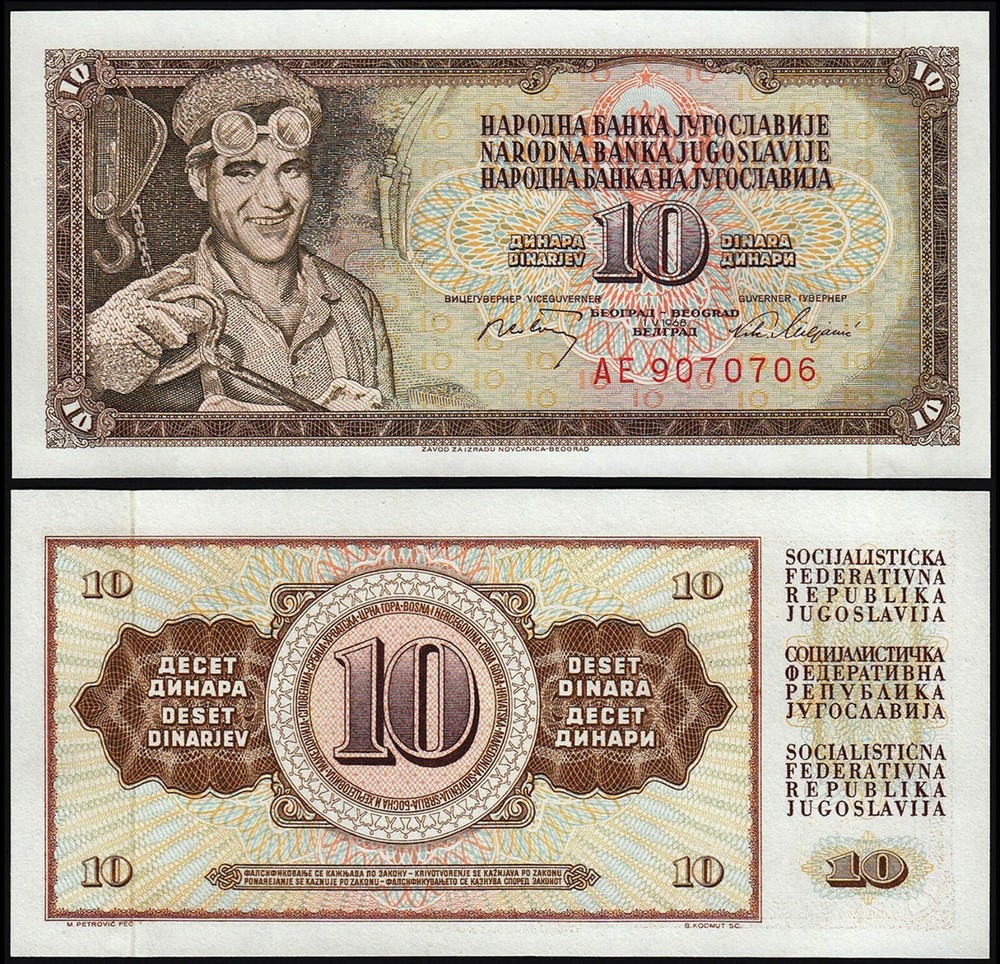 YUGOSLAVIA 10 DINARA (P82c) 1968 UNC