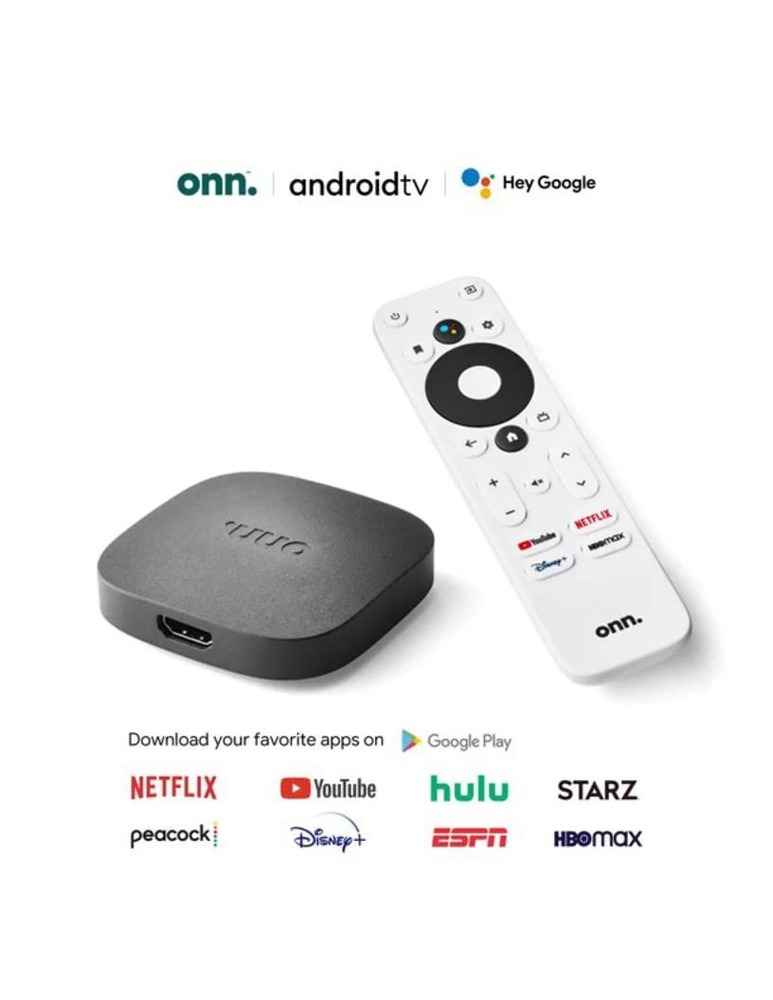 ONN Android TV 4K UHD Streaming Device with Voice Remote Control Google Assistan