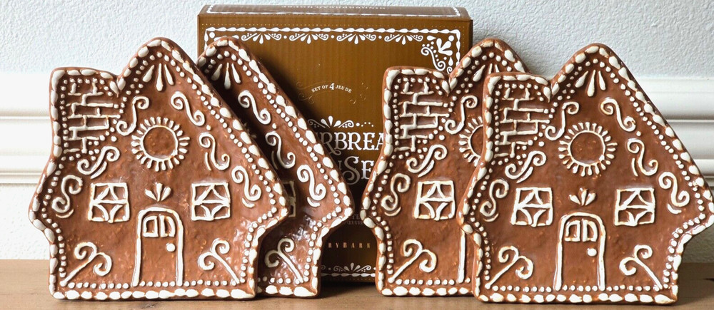 Pottery Barn Gingerbread House Stoneware Appetizer Plates NEW IN PACKAGING