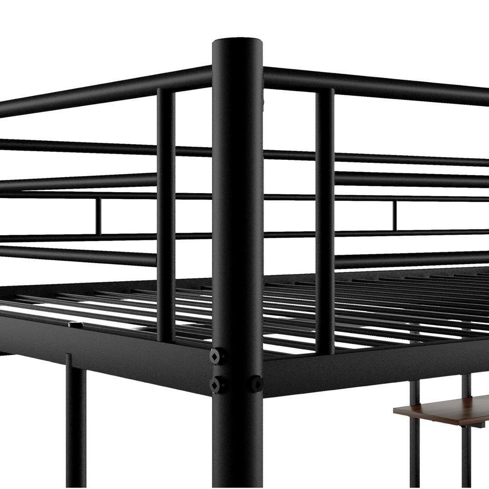 Full Size Bed Frame Loft Bed with Desk and Shelf , Space Saving Design Black