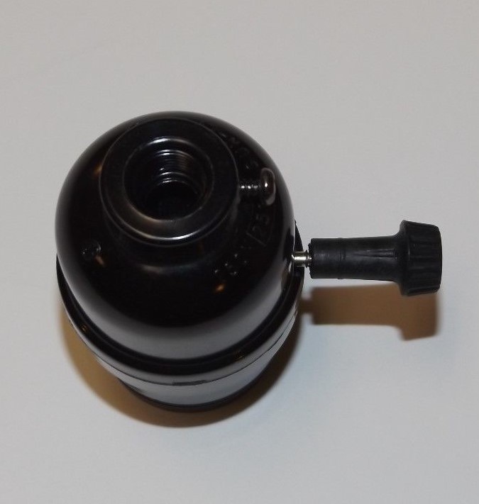BLACK PLASTIC ON-OFF TURN KNOB LAMP SOCKET WITH UNO THREADS NEW 47678JB