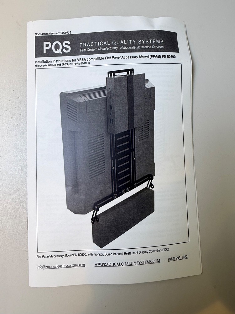 Oracle 600526-038 Flat Panel Accessory Mount for Kitchen Display Systems 80500