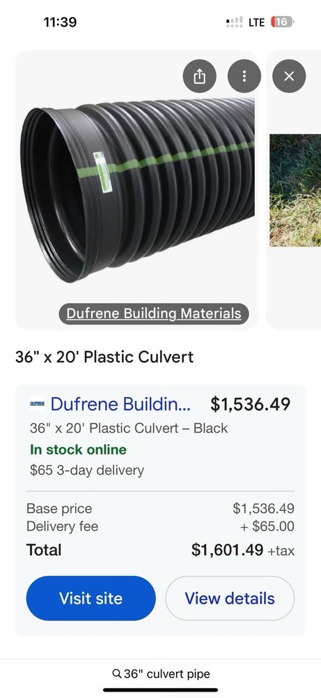 36"x120" Black Plastic Culvert