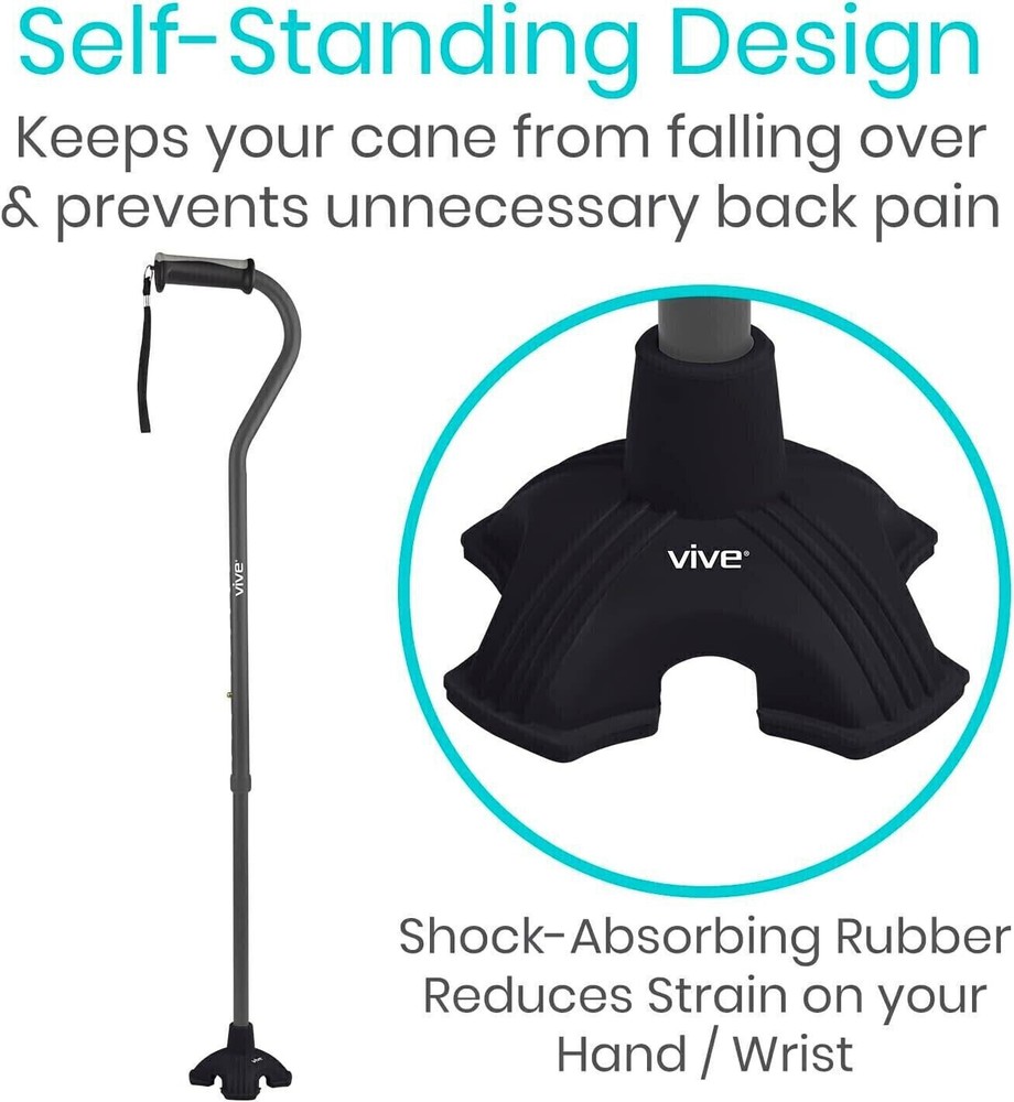 Vive Cane Tip - Self Standing Quad Base Replacement for Most Walking Canes