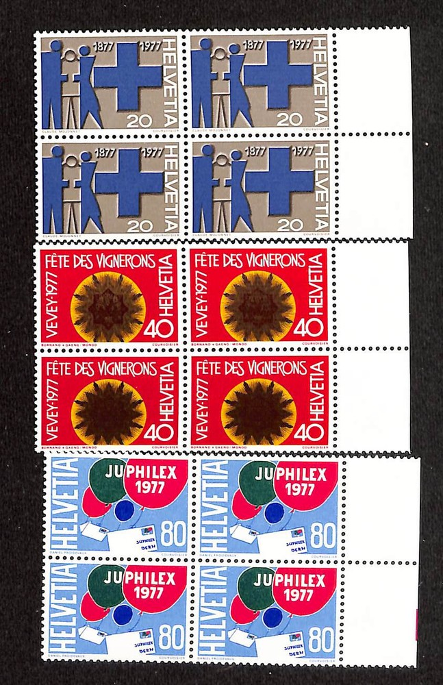 Switzerland, Postage Stamp, #624-626 Blocks Mint NH, 1977 (BA)