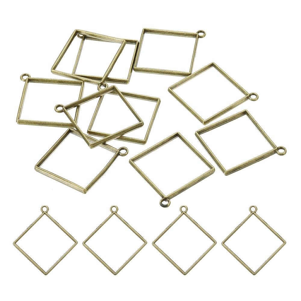 50Pcs Square Alloy Open Back Bezel Pendants Resin Frame Bronze