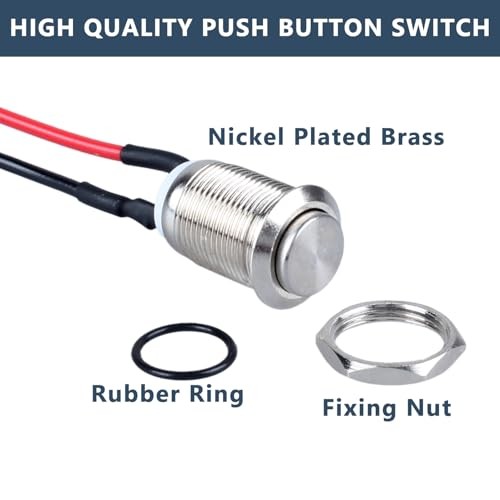 2-Pack 12mm Momentary Metal Waterproof Push Button Switch Momentary with Cable