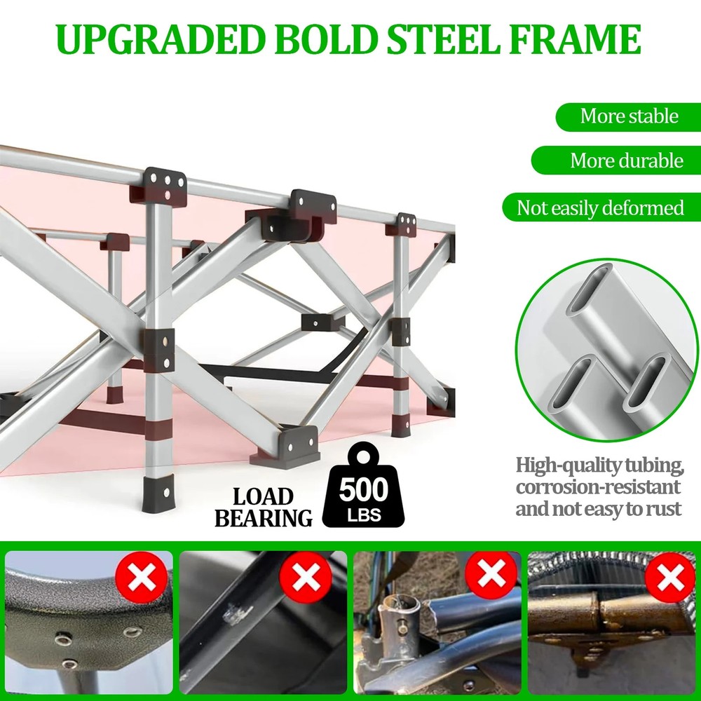 Durable Folding Camping Cot with Mattress for Adults - Portable