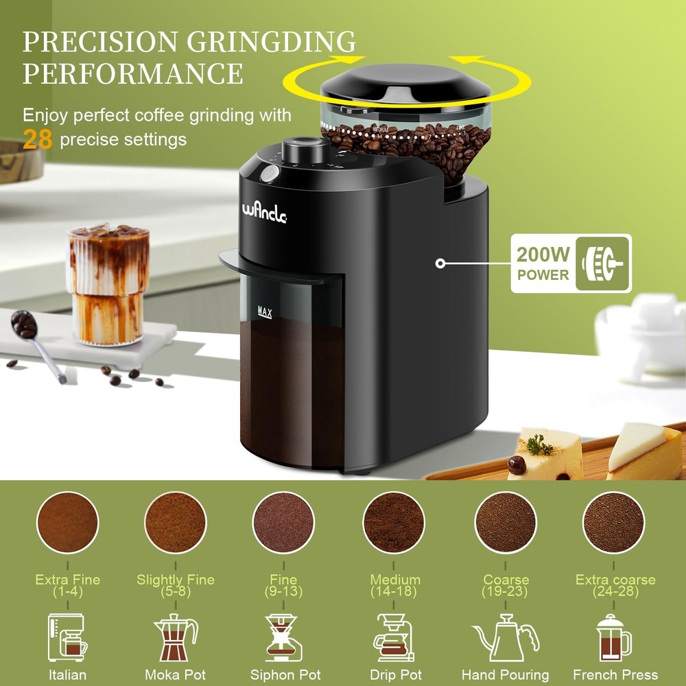 Electric Burr Coffee Grinder - Adjustable with 28 Precise Grind Settings for ...