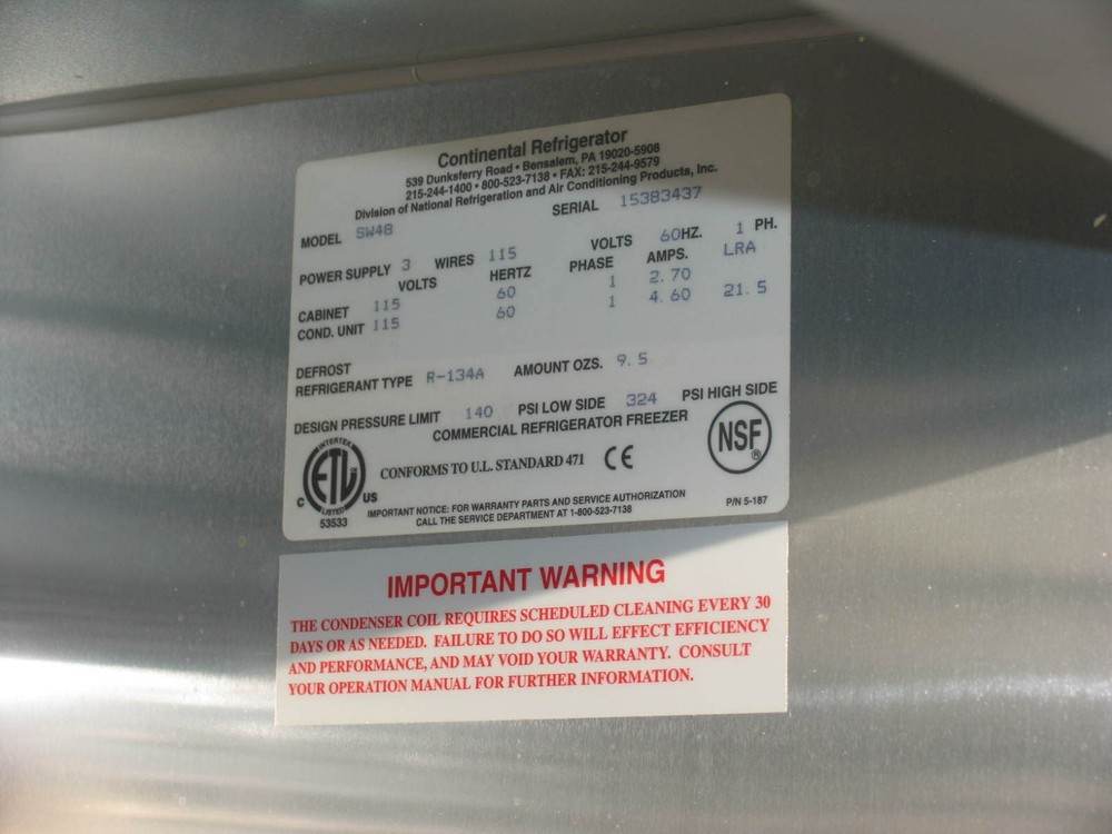 Continental Designer Work Top Refrigerator 48" SD48