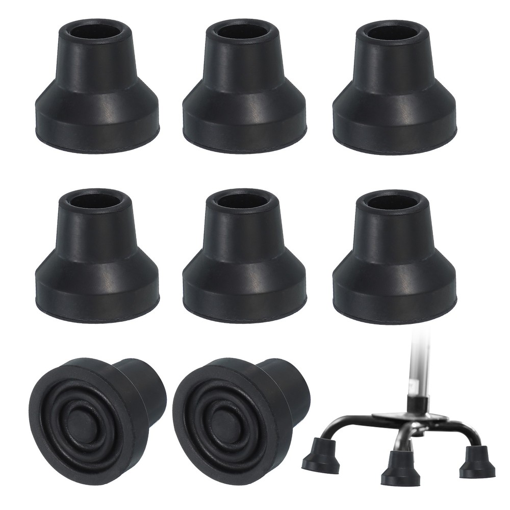 Quad Cane Tips 5/8 Inch, 8 Pcs Walking Cane Accessories, Black(Style 3)