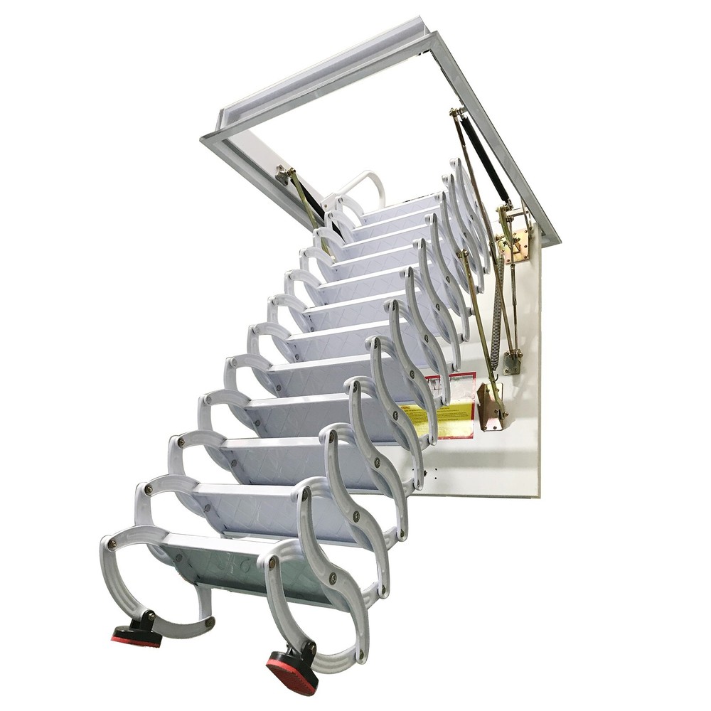 9.8ft  Hidden  Telescopic Folding Ladder White Attic Pull Down Ceiling stairs