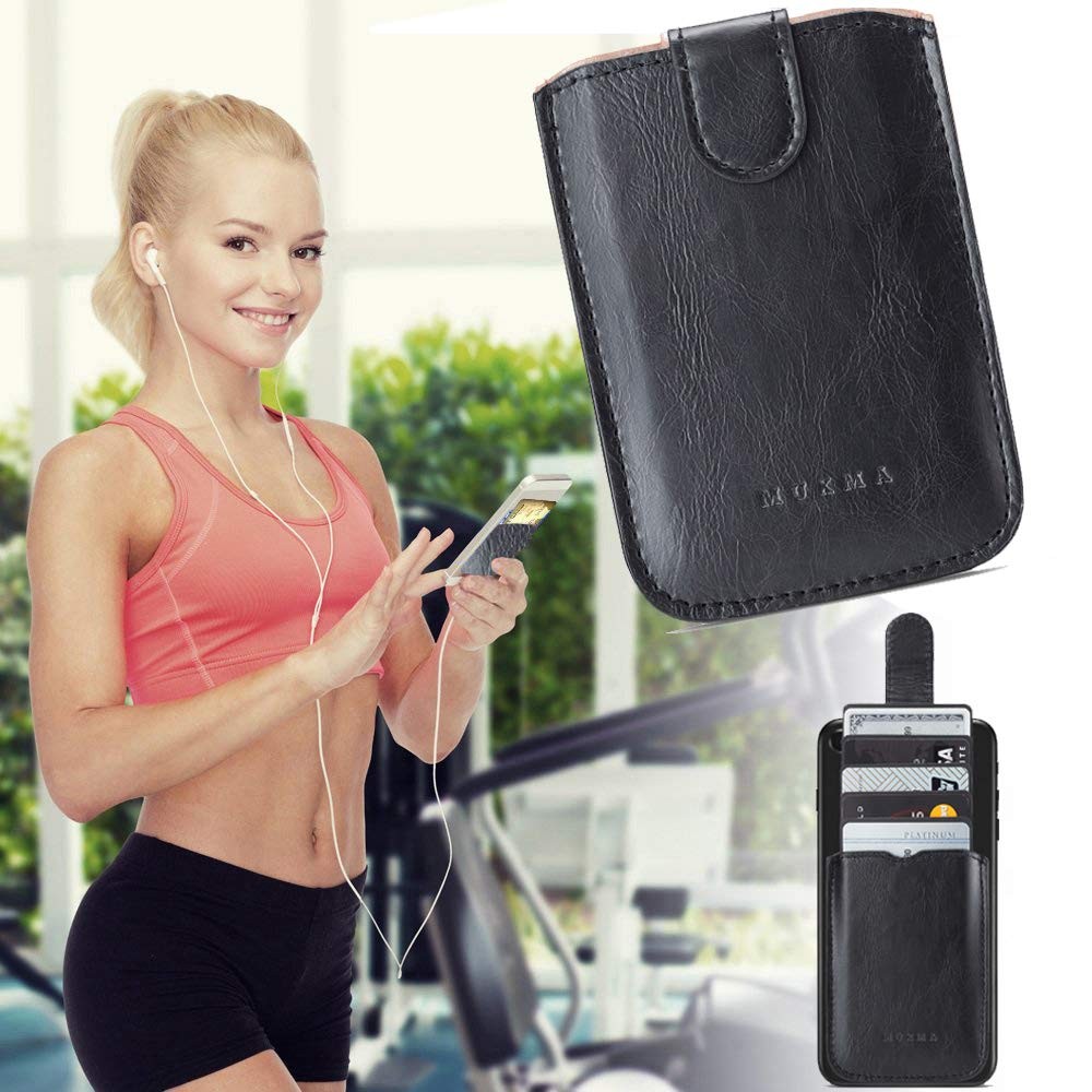 Phone Card Holder RFID Blocking Sleeve, Pu Leather Back Wallet Black